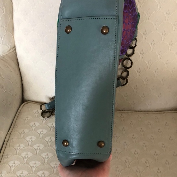 Floral and Butterfly Embellished Blue Handbag - Picture 4 of 6